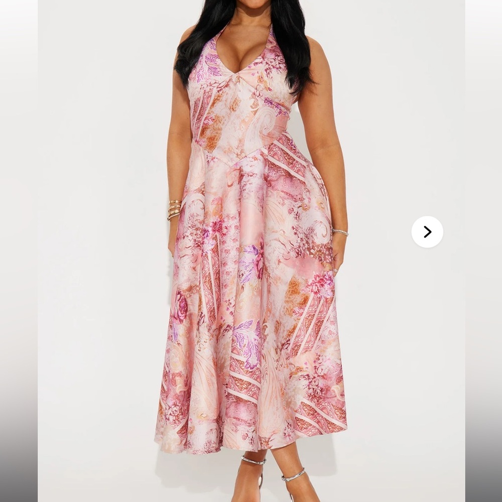 FASHION NOVA Wild Bloom Satin Halter Dress
